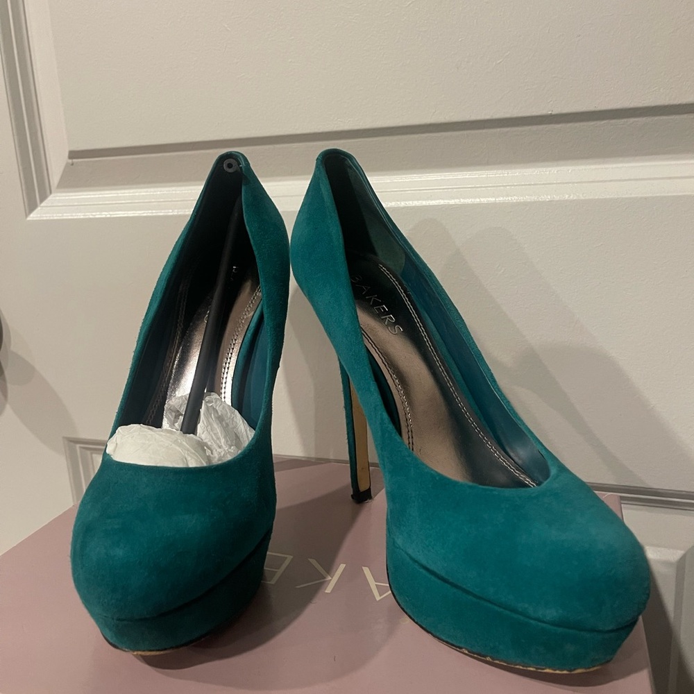Bakers Teal Suede Heels